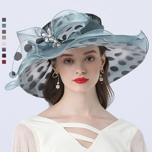 Women's Dots Wide Brim Organza Hat