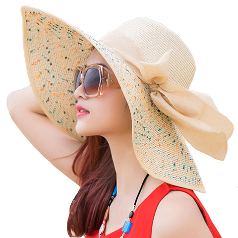 Image of Bowknot Floppy Straw Sun Hat - Itopfox