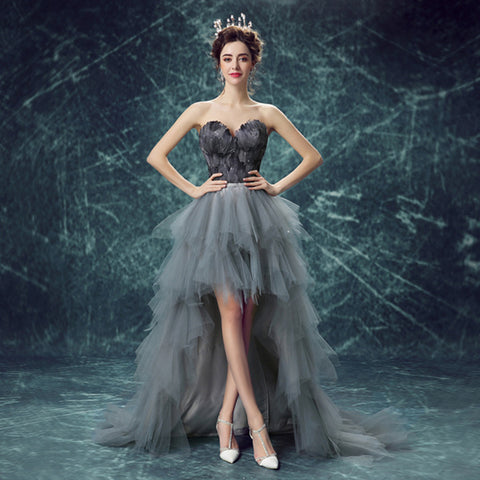 Image of Feathers Irregular Hem Prom Dress - Itopfox