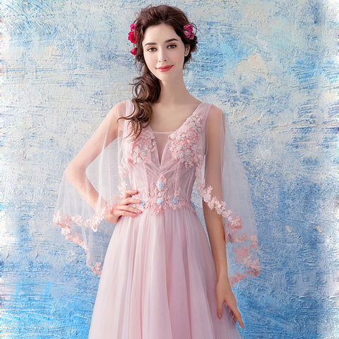 Image of Half Sleeve Tunic Chiffon Prom Dress - Itopfox